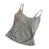 Camisole com estampa de laço e bojo embutido, cintura franzida para um efeito emagrecedor, novo top versátil da moda