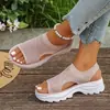Transfronterizos Europeos y Americanos 2026 Morado Hueco 5cm Sandalias Boca de Pez Nuevas Zapatos Deportivos Flyknit para Mujer Ropa Exterior Venta al por Mayor Talla Grande