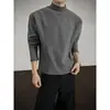 Camiseta Masculina Simples de Veludo Alemão Dupla Face com Gola Alta e Manga Longa Inverno Esporte Americano Ombro Normal Camada Base