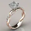 Anillo de Princesa con Diamante de Dos Tonos Chapado en Oro Rosa, Nuevo Superventas, Deseo Transfronterizo, Anillo de Compromiso Europeo y Americano para Mujeres