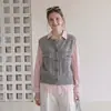 Chaleco tejido vintage súper elegante con bordado y cuello redondo para mujer, adecuado para usar en capas en otoño e invierno, suéter sin mangas casual holgado 2413