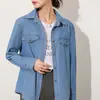 Foto Real # Jaqueta Camisa Jeans para Mulheres, Novo Estilo Primavera e Outono 2025, Caimento Regular nos Ombros, Para Usar em Camadas, Blusa Camisa Petite.