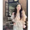 Camisa de Gasa Floral de Un Hombro Precio Real para Mujer Verano Diseño Francés de Nicho Chic Súper de Hada Dulce Top Corto