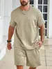 Nuevo traje de hombre de tendencia transfronterizo de Amazon europeo y americano, deportivo casual, cuadrado pequeño, holgado, cuello redondo, manga corta, pantalones cortos