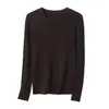 Blusa de tricô rosa com gola redonda para mulheres, outono, corte justo, lavável à máquina, base 100% lã merino fiada finamente