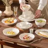 Juego de Vajilla de Cerámica de Color Bajo Esmalte, Juego de Vajilla y Platos de Cerámica Blanca Pura, Tazones y Platos para el Hogar, Regalo de Inauguración