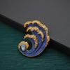 Broche Retro de Alta Gama Esmalte Azul Clásico (un Sonido de Ola) Broche Clip de Oreja Set Medieval