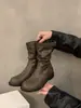 Botas Retro de Tacón Grueso hasta Media Pantorrilla, Botas de Jinete para Mujer, Nuevas Botas Cortas de Tacón Apilado Otoño/Invierno 2024, Botas Martin