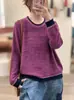 Outono de 2026 Novo Cruzamento Fio de Algodão Retrô Solto Bloco de Cores Gola Redonda Simples Versátil Casual Suéter de Tricô Feminino