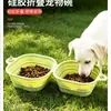 Tazón plegable personalizado, comedero de tazón portátil para perros al aire libre, tazón doble integrado, suministros para mascotas al por mayor, tazón para mascotas de silicona