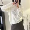 Outono Novo Estilo Preguiçoso Solto Branco Oco Blusa De Malha Top Feminino De Alta Qualidade Cor Sólida Suéter De Manga Comprida