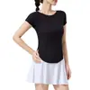 Camiseta de Yoga de Color Sólido con Cuello Redondo Ajustada de Manga Corta para Mujer Estilo Europeo y Americano Deportes Running al Aire Libre Tops de Fitness de Alta Elasticidad Venta al por Mayor