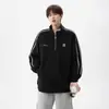 Sudadera de Rayas Estilo Americano con Cuello Alto para Pareja para Hombre, Tendencia de Otoño Marca Retro Media Cremallera con Sentido de Diseño, Chaqueta Deportiva Pesada