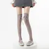 Meias Longas Populares de Primavera e Verão Estilo Ballet com Laço e Cadarço Vazadas em Forma de Diamante Meias até a Coxa Lolita Renda Retrô