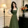 Vestido Retrô Britânico Estilo Novo 2026 com Manga Bufante, Vestido Longo Afinando a Cintura para Primavera e Outono, Vestido Rejuvenescedor para Mulheres