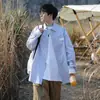 Camisa Lapela Cityboy Japonês Primavera e Outono Masculina Manga Longa Ins Retro Solta Versátil Listrada Casual Camisa Externa