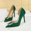 626-K70 Zapatos de Tacón Alto con Aberturas Laterales Estilo Europeo y Americano, Boca Escotada, Punta Afilada, Tacones Ultra Altos, Zapatos de Aguja, Zapatos de Moda con Pedrería para Mujer