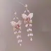 Brincos Longos Rosa Super Fada Resistentes com Borla de Cristal e Borboleta, Modernos, Doces e Elegantes, de Alta Qualidade