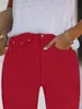 Cy038 Novo Estilo Moda Feminina Simples Cintura Alta Cor Sólida Metálico Cintura Alta Elástico Skinny Cor Sólida Calça Jeans