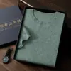 Suéter de Cashmere Masculino Gola Redonda Manga Curta Jacquard Colmeia Malha Cashmere Camiseta Malha de Lã Manga Meia Espessa