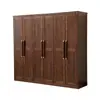 Armario de Madera Maciza Color Nogal Negro con Cuatro, Cinco o Seis Puertas para Apartamentos Pequeños, Armario Doble Puerta Minimalista Moderno Estilo Chino para Dormitorios, Transfronterizo