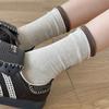 Calcetines de Otoño e Invierno para Mujer Nuevos Corea del Sur Color Block Calcetines para Mujer Color Sólido Sin Costuras Doble Techo Rizo Estilo Ballet Calcetines Medios