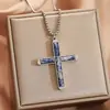 Colgante Cruzado de Piedra Shoushan Ojo de Tigre Europeo y Americano Cadena Cuadrada de Acero Inoxidable Collar Joyería para Hombres y Mujeres Venta al por Mayor