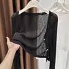 Elegante Cardigan de Fio Floral Fino para Mulheres, Camisa para Ar Condicionado, Xale de Roupa Externa, Top, Jaqueta para o Verão
