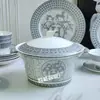 Juego de vajilla de porcelana de hueso retro europeo transfronterizo de 58 piezas con caballo de tiro gris, juego de café, juego de cuencos, cucharas y platos, juego para el hogar