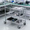 Carro Móvil de Malla de Alambre de Tres Niveles con un Reposabrazos para Talleres Industriales, Vehículo Volteador Multifuncional de Material Antiestático