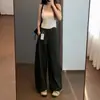 Pantalones retro versátiles de cintura alta y pierna ancha con una caída estructurada, cintura elástica en la espalda y bolsillos grandes para un look casual favorecedor para el trabajo H090910