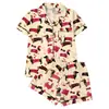 Pijama de Cardigan Rosa de Seda de Leche Transfronterizo Europeo y Americano para Mujer, Shorts de Manga Corta, Conjunto Casual Cómodo y Transpirable para el Hogar