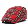 Gorra de pintor a cuadros de color contrastante estilo británico para mujer, primavera y otoño, versátil, estilo japonés, literaria, a juego de color liso, algodón, pico de pato, gorra hacia adelante