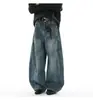 Jeans de Perna Larga Patchwork Desgastado Retro High Street Americano para Homens Design de Nicho Calças Baggy Streetwear