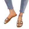2024 Verano nuevo sexy zapatos blancos de mujer perla incrustada planos punta abierta tacón bajo correa sandalias de exterior