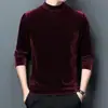 Camiseta de Manga Larga para Hombre Otoño e Invierno Clásica Atemporal de Terciopelo Dorado, Versátil de Color Sólido de Moda, Camiseta Básica de Cuello Alto