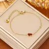 Pulseira de Aço Titânio com Casca Vermelha em Formato de Cabaça para Mulheres, Novo Estilo Chinês, Design de Nicho de Luxo Leve, Banhada a Ouro 18K, Versátil, Fashion, Sensação de Alto Padrão
