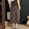 Falda de lana a cuadros para mujer, nuevo estilo otoño/invierno, retro y elegante, de cintura alta, falda de línea A adelgazante, falda ajustada, falda corta a cuadros