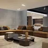 Sofá minimalista italiano estilo crema, tapicería de tela para espacios pequeños, sofá curvo de esquina Ermann para sala de estar y dormitorio