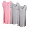 Vestido de Noite Modal de Manga Curta Três Peças Primavera e Verão com Bojo Pijama Sem Sutiã Vestido para Casa Completo Vestido Midi