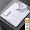 Camisa de alta qualidade com mistura de lã para outono e inverno, camisa masculina de manga comprida, estilo business casual, cor sólida, estilo masculino, adequada para pais