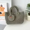 Bolsa de Braço Feminina Nova Coreana Retro Artesanal de Fio de Algodão Tecida Bolsa Casual Bolsa de Ombro de Palha Bolsa para Celular