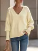 Suéter de punto de cuello alto medio para mujer, superventas transfronterizo para otoño e invierno, con patrón de espiga, colores contrastantes, diseño jacquard, corte holgado y hombros caídos