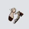 Sandalias Abiertas de Punta Cuadrada con Tacón Grueso de 5 cm para Mujer, Venta al por Mayor Transfronteriza, Zapatos Sencillos y Versátiles de Correa Única para Mujer, Tallas Pequeñas