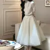 De Yi ShiWeaving Mist Cárdigan de punto con cuello alto de encaje suave estilo francés y falda de malla acampanada de cintura alta