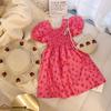 Vestido de verão para meninas, vestido estilo ocidental para bebês, personalizado, moderno, popular na Internet, flor, plissado, manga bufante, doce, vestido de princesa