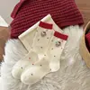 Calcetines Rojos para Mujer, Lindos Calcetines de Gato de Dibujos Animados de Media Pantorrilla, Calcetines Dulces para Niña con Volantes de Encaje, Calcetines Sin Costuras para el Año de Nacimiento