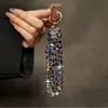 Cadena de Mano de Cuentas de Cristal Lujosa y de Gama Alta, Correa Corta para Muñeca con Clip, Funda para Teléfono Móvil, Llavero, Colgante para Bolso