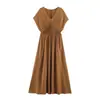 Vestido largo elegante de moda 2026 estilo europeo y americano transfronterizo Ins Amazon para mujer al por mayor de oficina con diseño de cuello en V