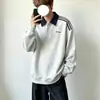 Moletom Patchwork Color Block Americano Gola Alta Masculino Primavera/Outono Solto Retro Lapela cleanf Estilo College Top